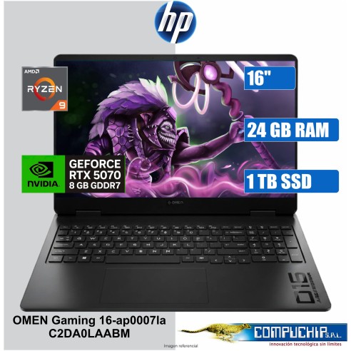 Notebook HP OMEN Gaming 16-ap0007la, 16" 2K IPS AMD Ryzen 9 8940HX hasta 5.3GHz, 24GB DDR5