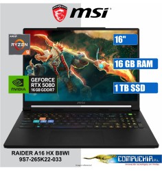 NB Gaming MSI Raider A16 HX B8WI 16" QHD+ IPS, AMD Ryzen 9 8940HX hasta 5.2GHz, 16GB DDR5