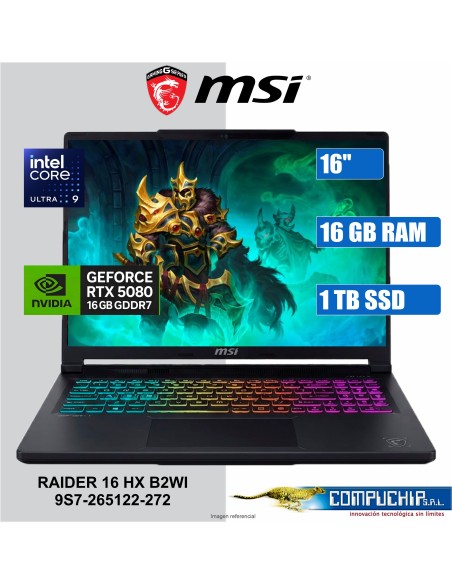 NB Gaming MSI Raider 16 HX B2WI 16" QHD+ IPS, Core Ultra 9 275HX hasta 5.4GHz, 16GB DDR5