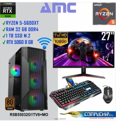 AMD RYZEN 5 5600XT 3.70/4.70GHz, 32GB DDR4, 1TB SSD, RTX 5060 8GB OC, MONITOR 27"