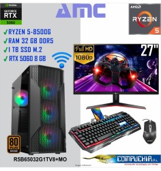 PC AMD RYZEN 5 8500G 3.50/5.00GHz, 32GB DDR5, 1TB SSD, RTX 5060 8GB OC, MONITOR 27"
