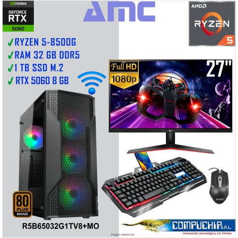 PC AMD RYZEN 5 8500G 3.50/5.00GHz, 32GB DDR5, 1TB SSD, RTX 5060 8GB OC, MONITOR 27"