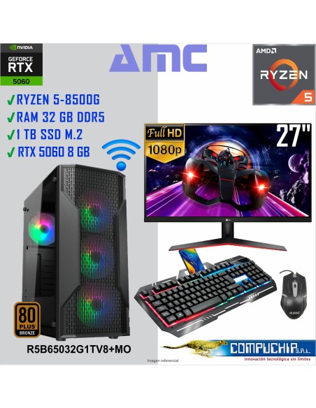 PC AMD RYZEN 5 8500G 3.50/5.00GHz, 32GB DDR5, 1TB SSD, RTX 5060 8GB OC, MONITOR 27"