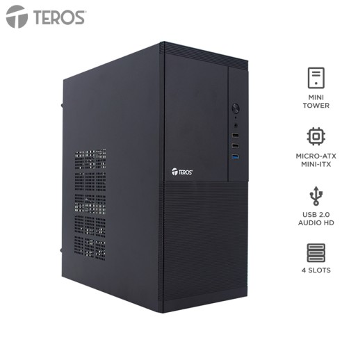 Case con fuente TEROS TE-1033S, Mini Tower, MICRO-ATX / MINI-ITX, USB, Audio, 250W