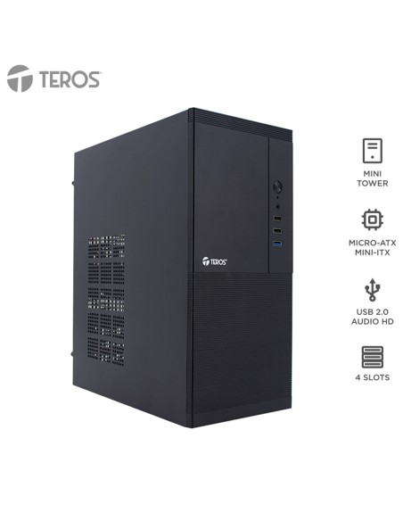 Case con fuente TEROS TE-1033S, Mini Tower, MICRO-ATX / MINI-ITX, USB, Audio, 250W