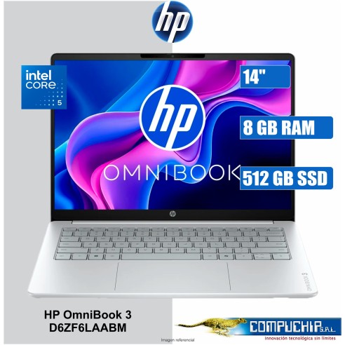 NB HP OmniBook 3 14-hu0051la, 14" 2K IPS, Core 5 120U hasta 5GHz/8GB DDR5/512GB SSD M.2