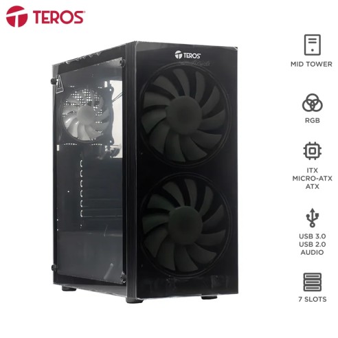 Case sin fuente gamer TEROS TE-1333G, Mid Tower, ATX/MICRO-ATX/ITX, USB-A, Audio
