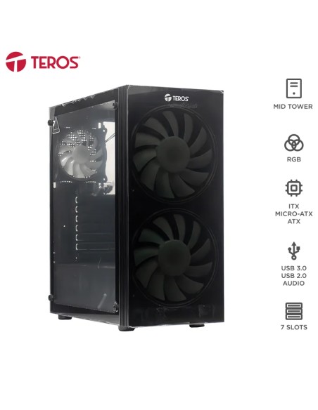 Case sin fuente gamer TEROS TE-1333G, Mid Tower, ATX/MICRO-ATX/ITX, USB-A, Audio