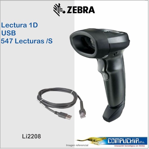 LECTOR DE CÓDIGO DE BARRAS ZEBRA LI2208-SR7U2100SGW, USB.
