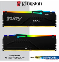 Memoria Kingston Fury Beast 16GB DDR5-6000MT/s, PC5-48000, CL36, 1.35V, 288 pines, RGB