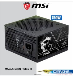Fuente de alimentación MSI MAG A750BN PCIE5 III, 750W, 80 PLUS Bronze, Formato ATX.
