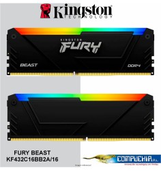 Memoria Kingston Fury Beast RGB BLACK, 16GB DDR4 3200 MT/s, PC4-25600, CL16, 1.35V.