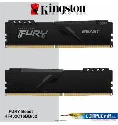 Memoria UDIMM Kingston Fury Beast, 32GB, DDR4, 3200MT/s, PC4-25600, CL16, 1.35V, Negro