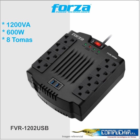 ESTABILIZADOR FORZA FVR-1202USB, 1200VA/600W.