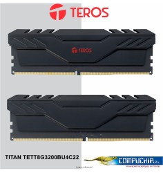 Memoria RAM Teros Titan 8GB DDR4-3200MHz, PC4-25600, CL17/CL16, 1.2/1.35V, Negro