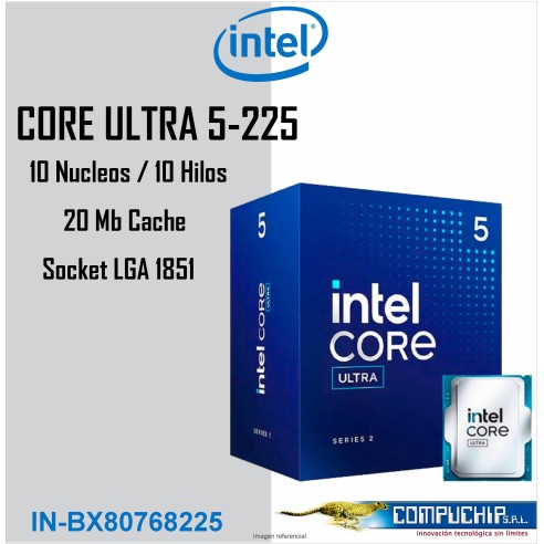 Procesador Intel Core Ultra 5 225 3.30/4.90GHz, 20 MB Intel Smart Caché, LGA1851