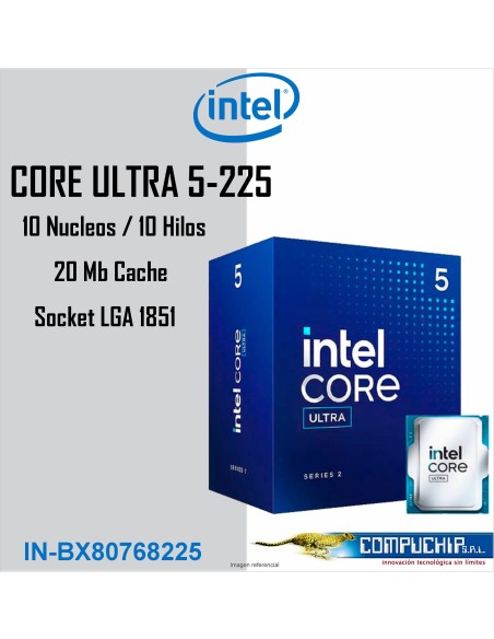 Procesador Intel Core Ultra 5 225 3.30/4.90GHz, 20 MB Intel Smart Caché, LGA1851