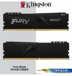 Memoria Kingston Fury Beast, 8GB, DDR4-3200MT/s, PC4-25600, CL16, 1.35V,288-Pines, XMP 2.0