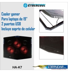 COOLER GAMER PARA LAPTOP CYBERCOOL HA-K7 RGB DISPLAY
