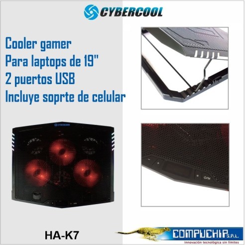 COOLER GAMER PARA LAPTOP CYBERCOOL HA-K7 RGB DISPLAY