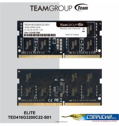 Memoria SODIMM TeamGroup Elite 16GB DDR4 3200MT/s, PC4-25600, CL22, 1.2V, 260-pin