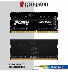 Memoria SODIMM Kingston Fury Impact 8GB DDR4 3200MT/s, PC4-25600, CL20, 1.2V, 260-pin