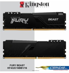 Memoria Kingston FURY BEAST 16GB DDR4 3200MT/s, PC4-25600, CL16, 1.35V, 288-pin