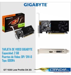 Tarjeta de video Gigabyte Nvidia GeForce GT 1030, 2GB DDR4 64-bit, Low ProFile.