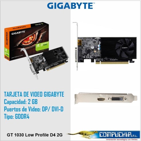 Tarjeta de video Gigabyte Nvidia GeForce GT 1030, 2GB DDR4 64-bit, Low ProFile.