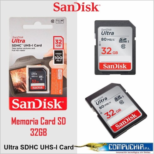 Memoria SD HC SanDisk Ultra 32GB USH-I SPEED UP TO 80MB/s – 533X