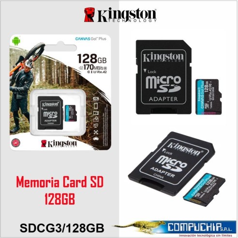 Memoria Flash microSDXC Kingston Canvas Go! Plus, 128GB con adaptador SD.