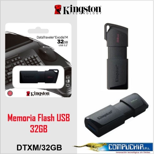 Memoria Flash USB Kingston DataTraveler Exodia M, 32GB, USB 3.2 Gen 1, Negro