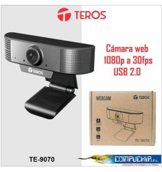 CÁMARA WEB TEROS TE-9070, HASTA 1080P 2MP, MICRÓFONO INCORPORADO, USB 2.0.
