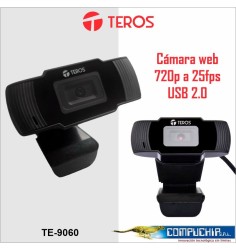 Cámara web Teros TE-9060, hasta 720p, micrófono incorporado, USB 2.0.