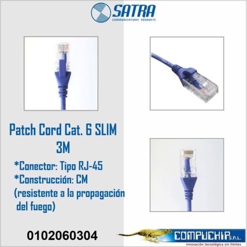 PATCH CORD SLIM CAT. 6, SATRA,  3 METROS