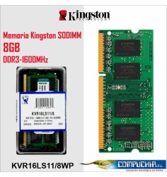 Memoria Kingston KVR16LS11/8WP, 8GB, DDR3L SODIMM, 1600 MHz CL-11, 1.35V