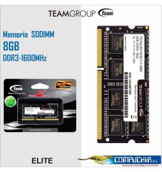 Memoria SODIMM TeamGroup Elite 8GB DDR3L 1600MHT/s, PC3L-12800, CL11, 1.35V, 204-pin