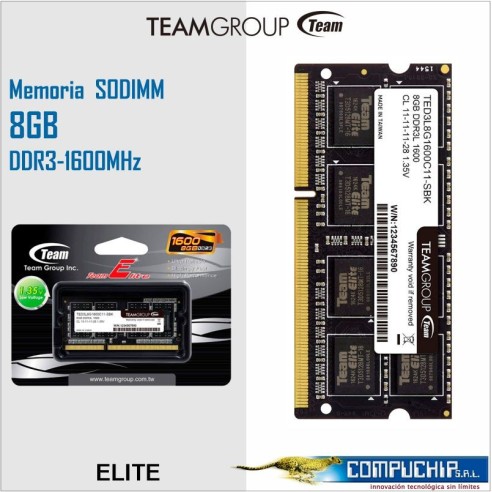 Memoria TeamGroup, 8GB, DDR3L, SODIMM, 1600MHz, CL11-11-11-28, 1.35V