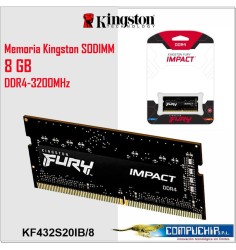 Memoria SODIMM Kingston Fury Impact 8GB DDR4 3200MT/s, PC4-25600, CL20, 1.2V, 260-pin