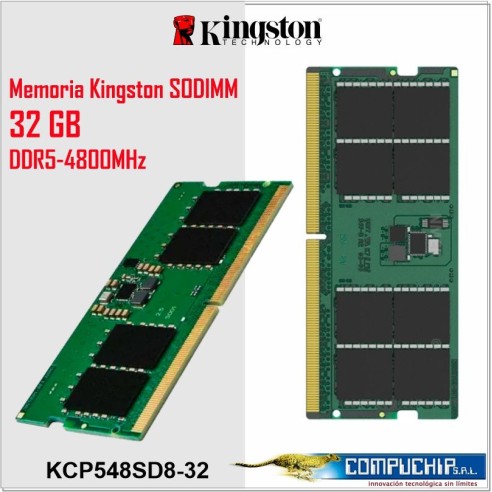 Memoria SODIMM Kingston KCP548SD8-32, 32GB DDR5-4800MHz, CL40, 1.1V, 262-pin, Non-ECC.