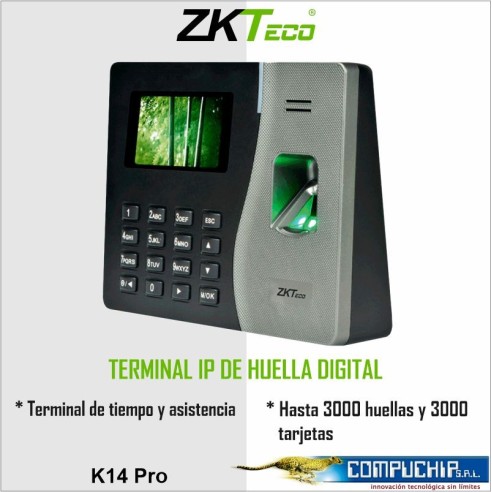 TERMINAL IP DE HUELLA DIGITAL ZKTECO K14 PRO.